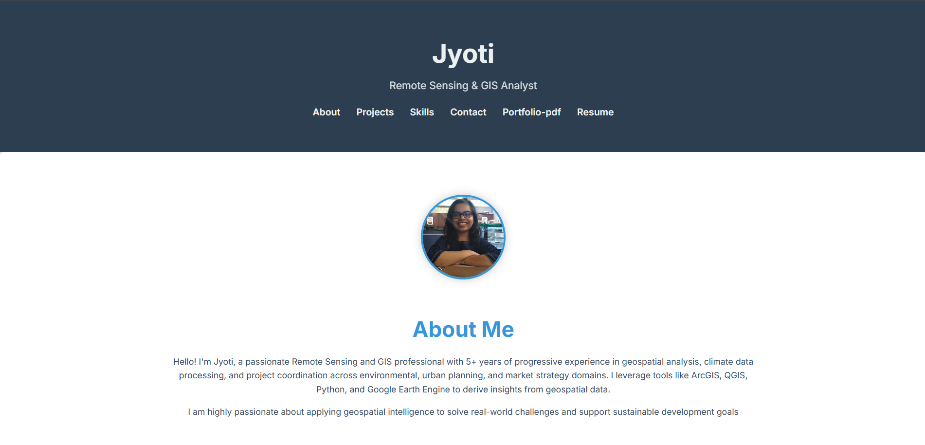 Screenshot of the portfolio homepage