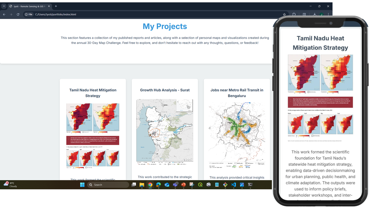 Screenshot of the portfolio on a mobile device